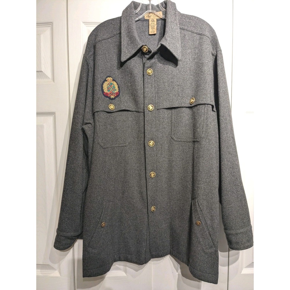 Vtg Lord & Taylor Casual Classics Coat Men XL Gray Wool Golf Club Crest Shacket
